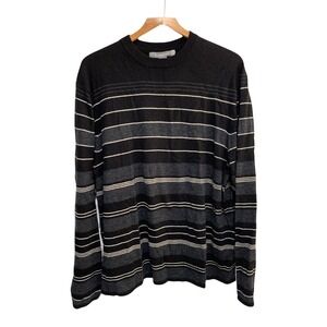 Marconi Mens XL Black Grey White Striped Long Sleeve Merino Wool Sweater